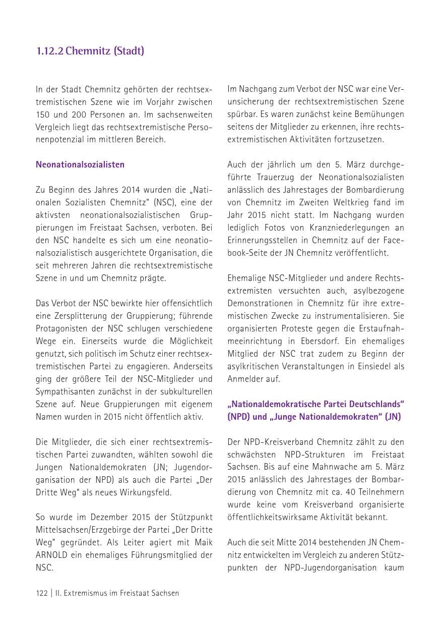 Seite 124 des Verfassungsschutzbericht 2015 Sachsen