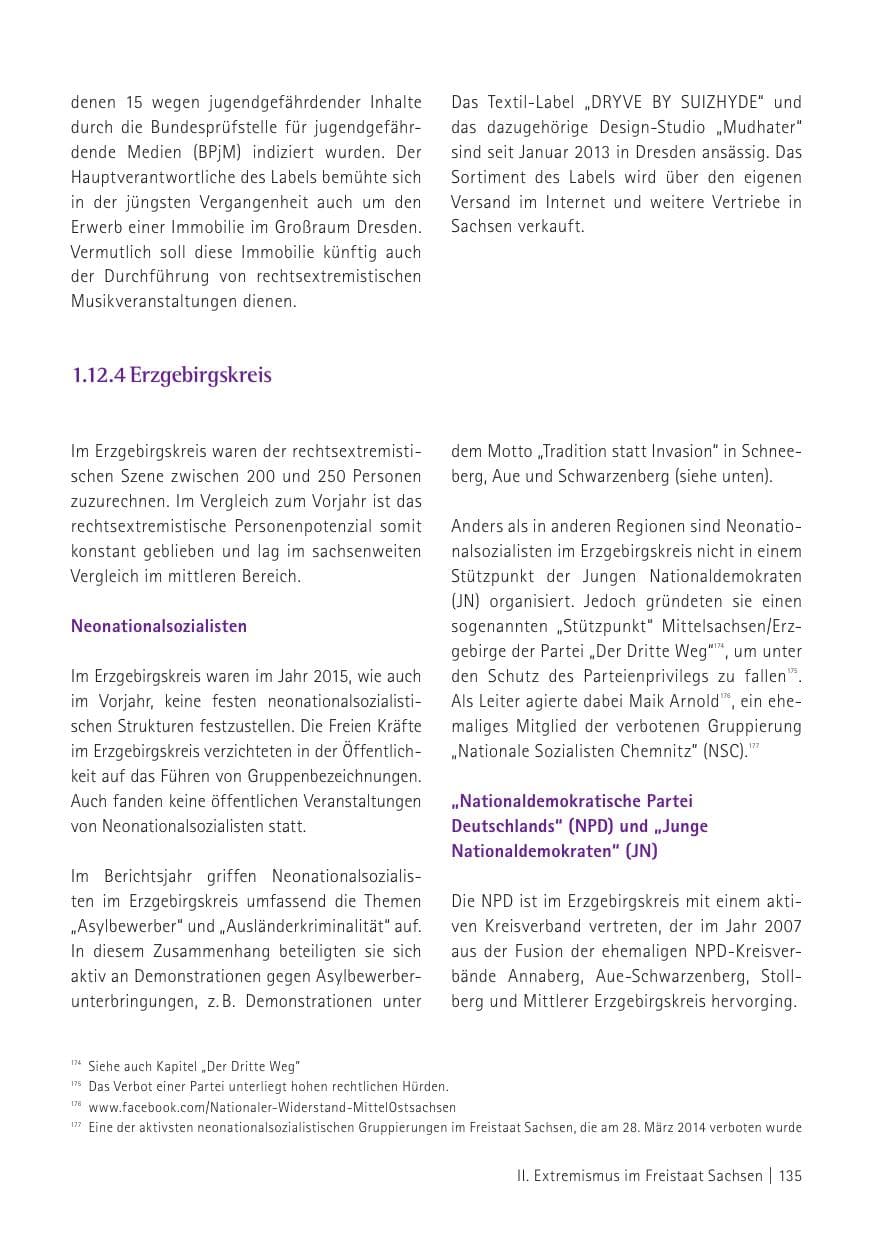 Seite 137 des Verfassungsschutzbericht 2015 Sachsen