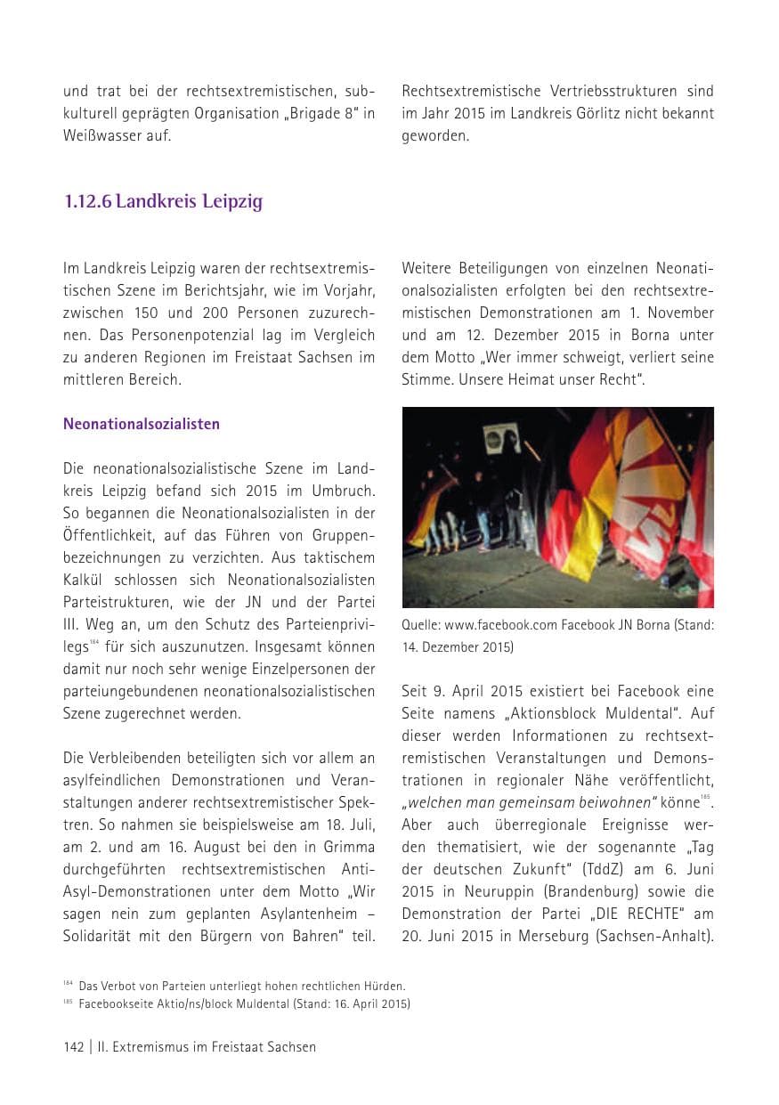 Seite 144 des Verfassungsschutzbericht 2015 Sachsen