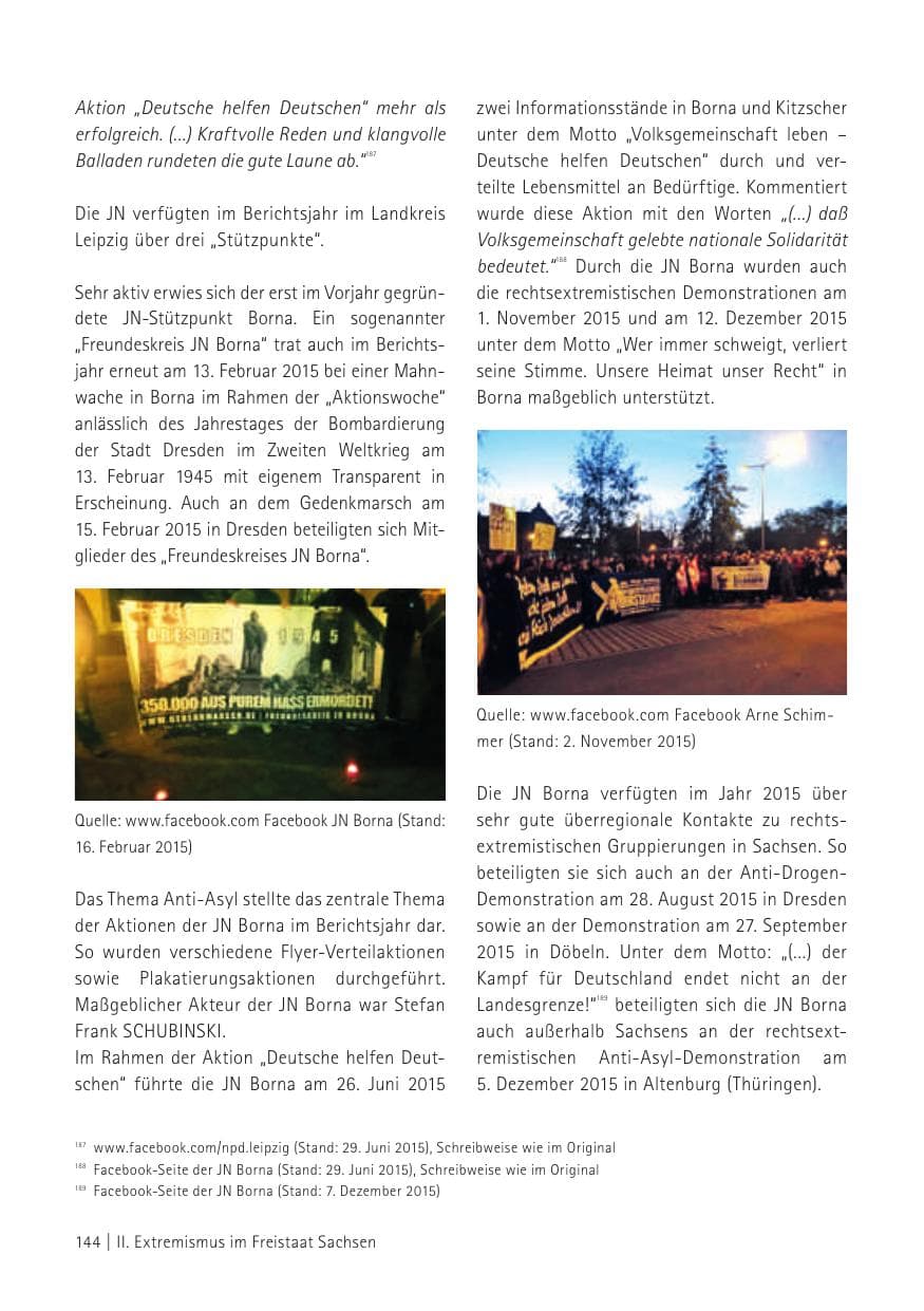 Seite 146 des Verfassungsschutzbericht 2015 Sachsen