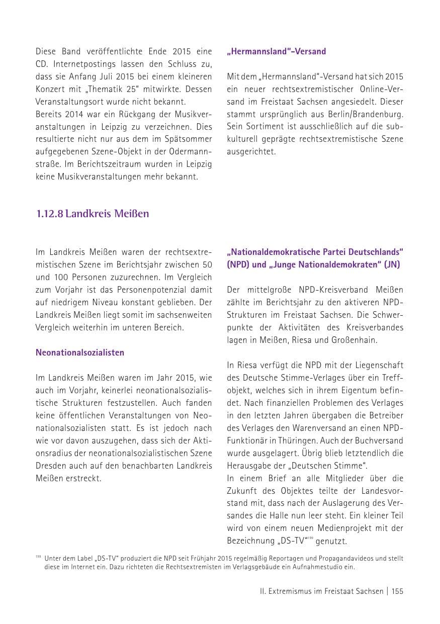 Seite 157 des Verfassungsschutzbericht 2015 Sachsen