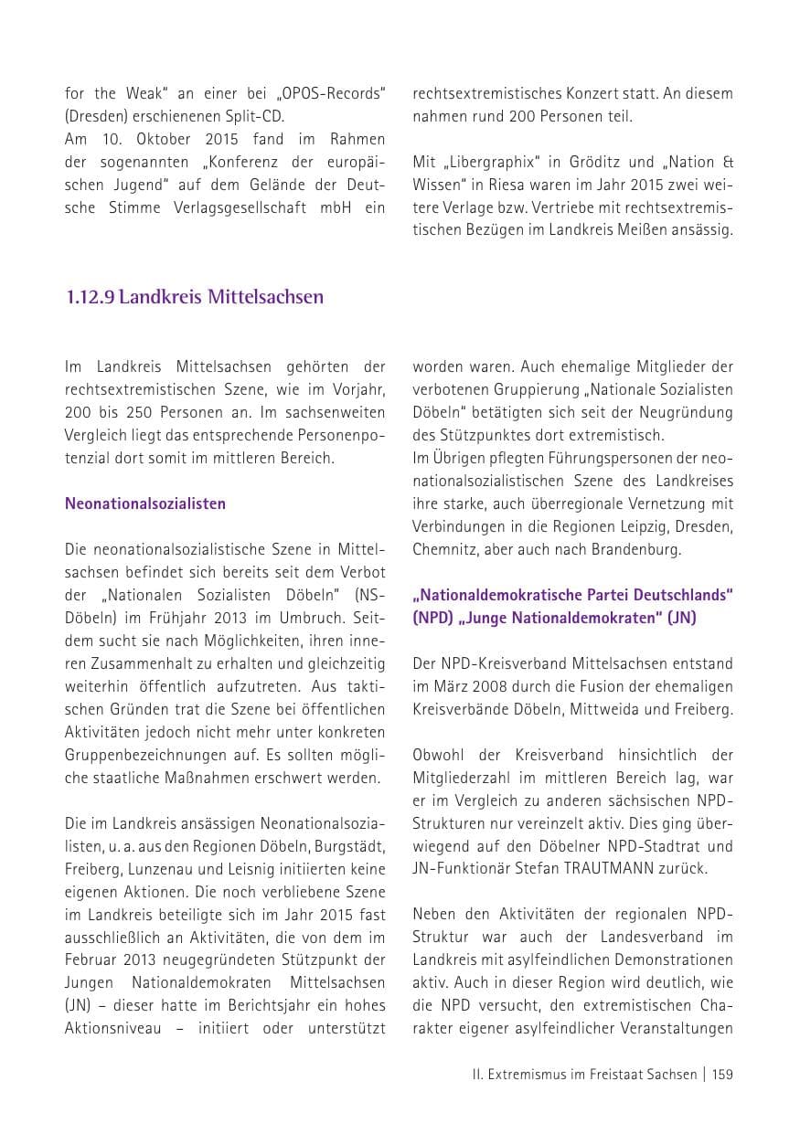 Seite 161 des Verfassungsschutzbericht 2015 Sachsen