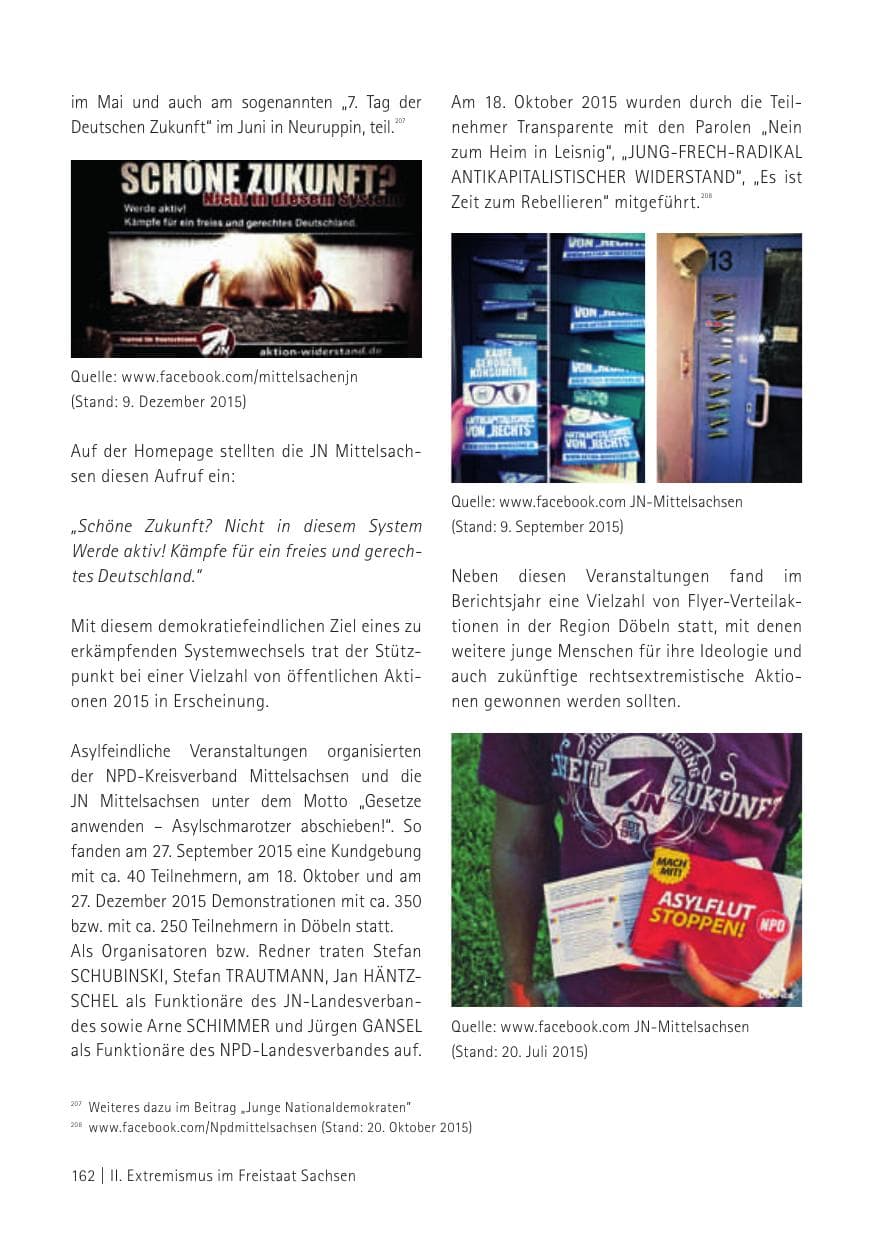 Seite 164 des Verfassungsschutzbericht 2015 Sachsen