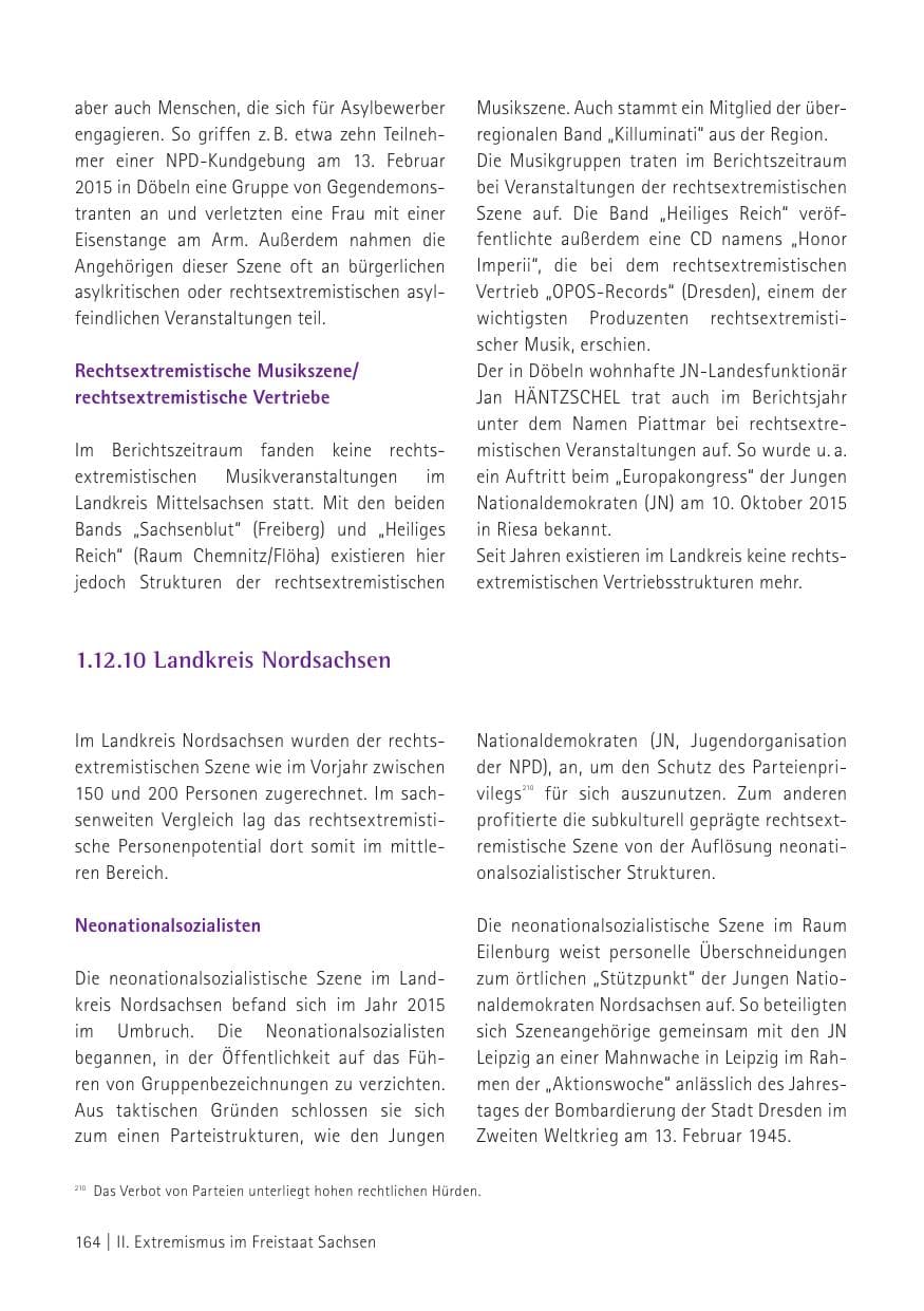 Seite 166 des Verfassungsschutzbericht 2015 Sachsen