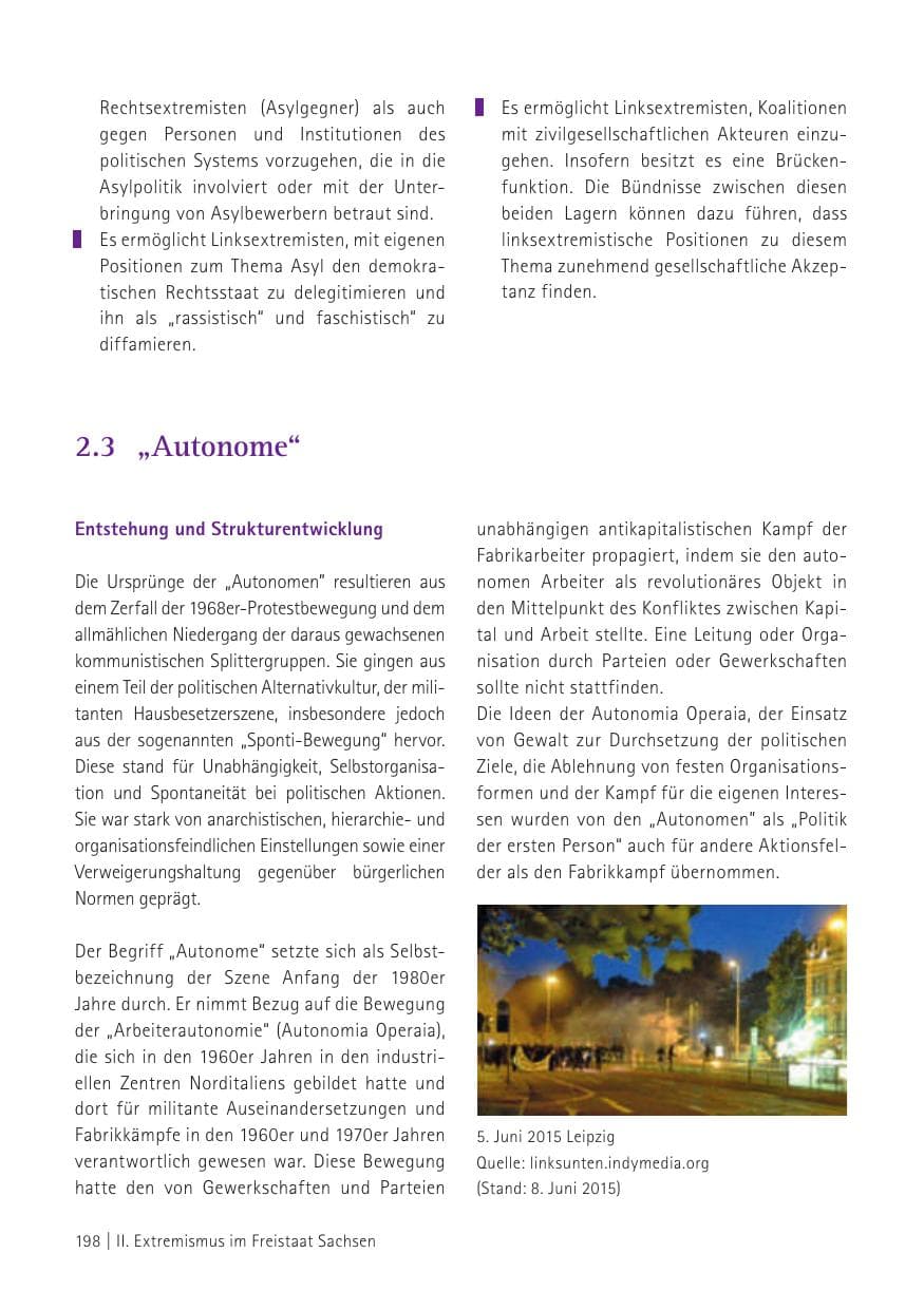 Seite 200 des Verfassungsschutzbericht 2015 Sachsen