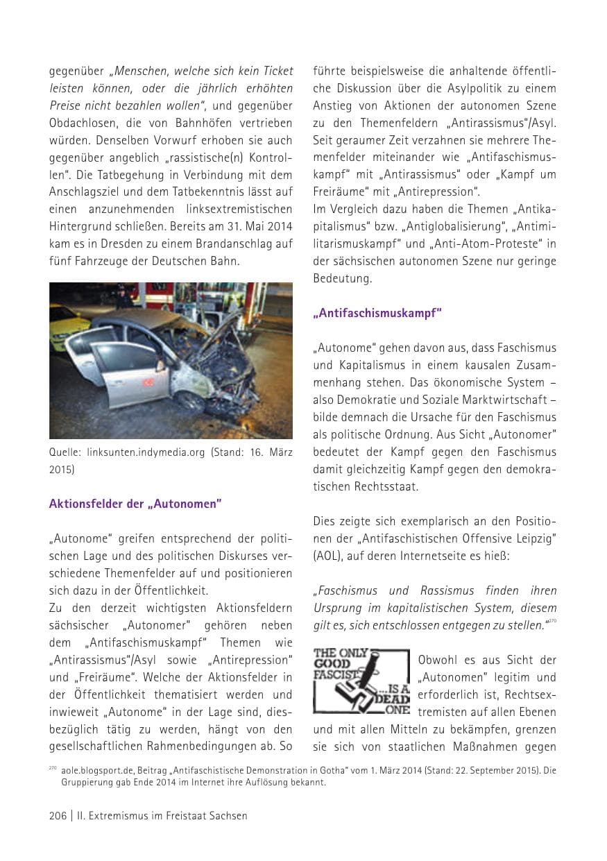 Seite 208 des Verfassungsschutzbericht 2015 Sachsen