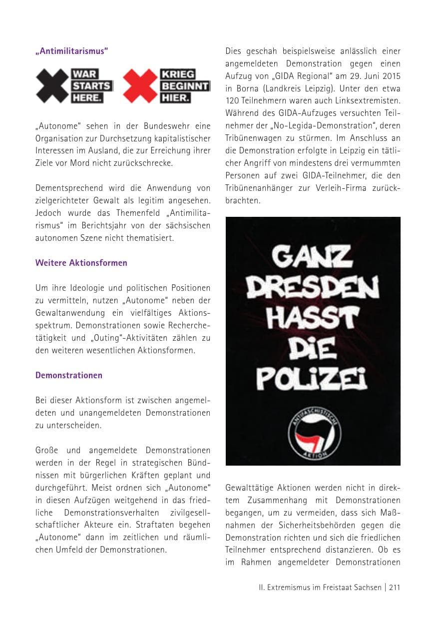 Seite 213 des Verfassungsschutzbericht 2015 Sachsen