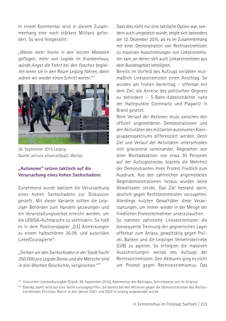 Seite 225 des Verfassungsschutzbericht 2015 Sachsen