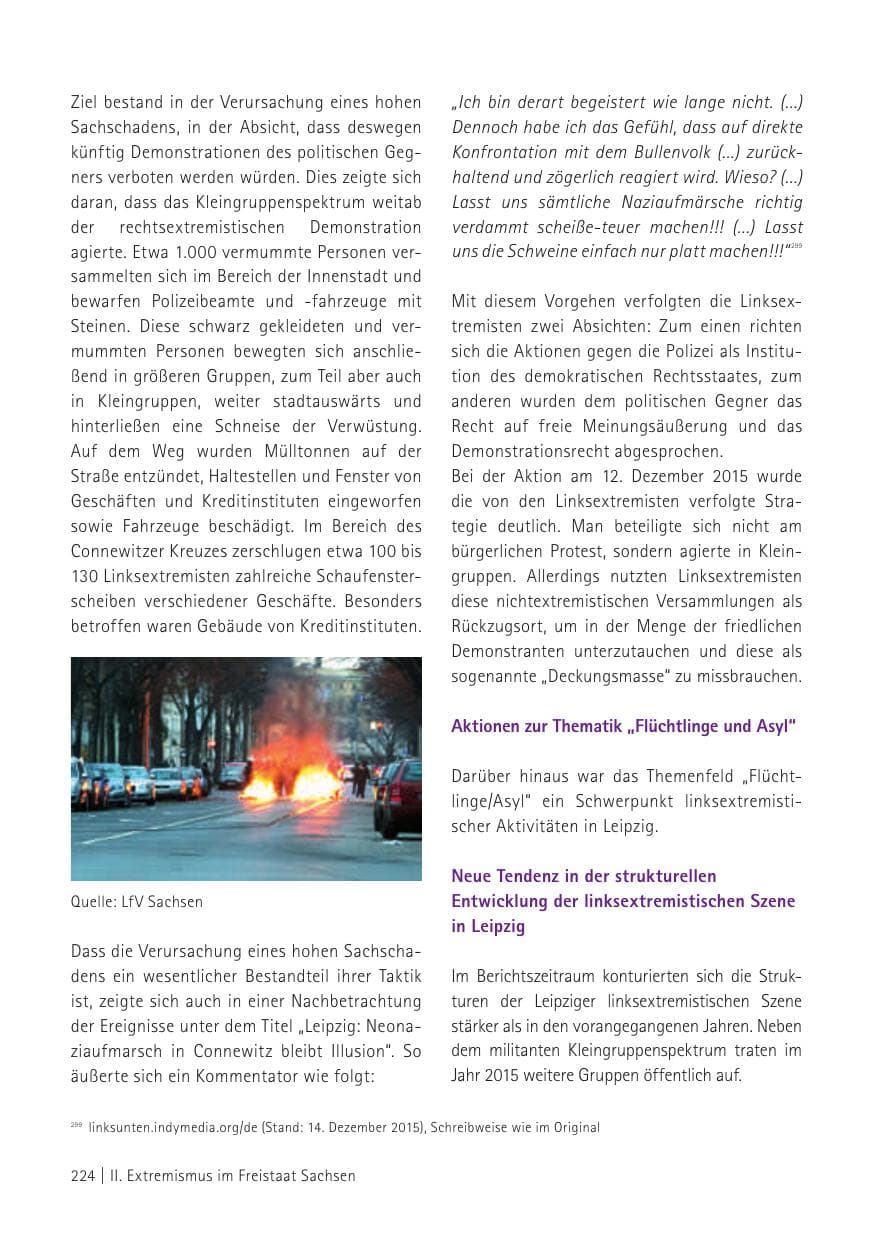 Seite 226 des Verfassungsschutzbericht 2015 Sachsen