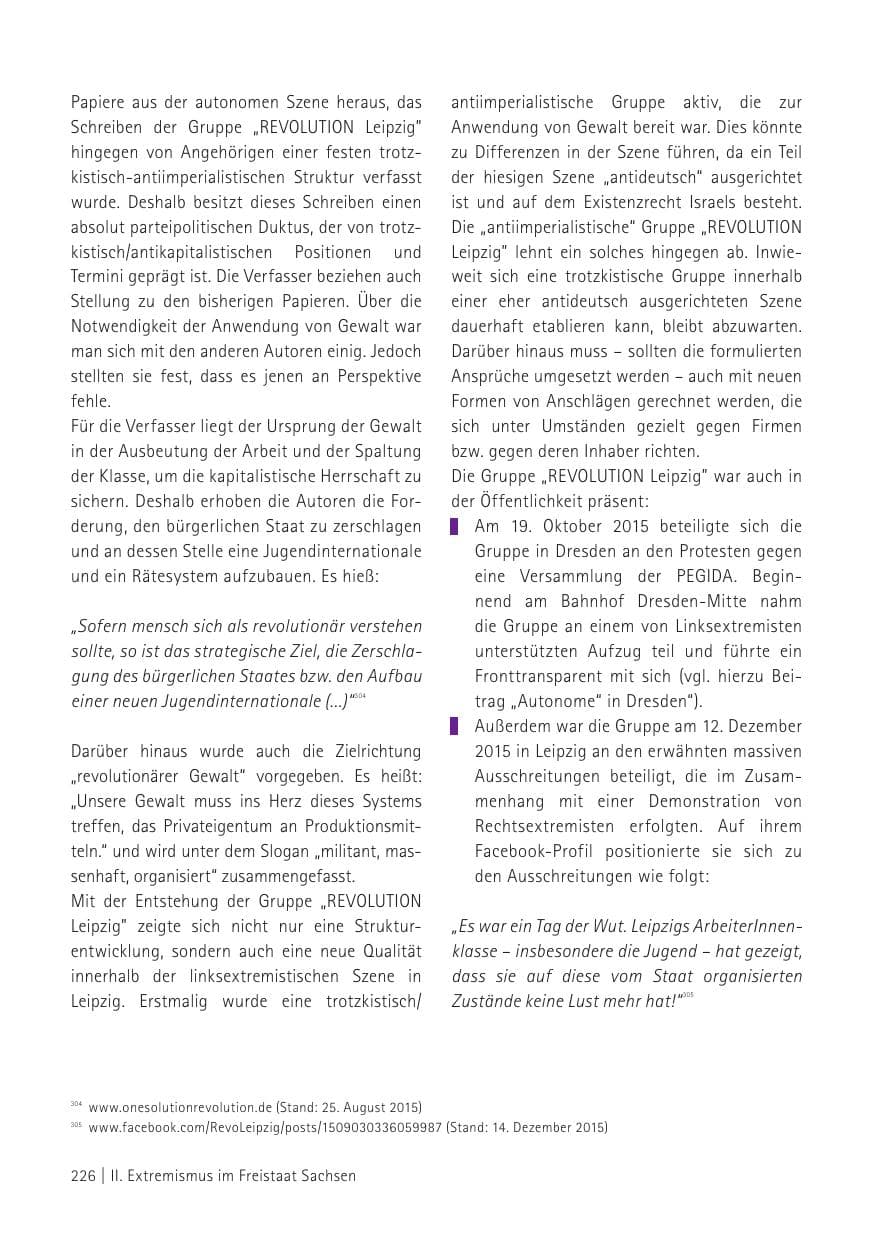 Seite 228 des Verfassungsschutzbericht 2015 Sachsen