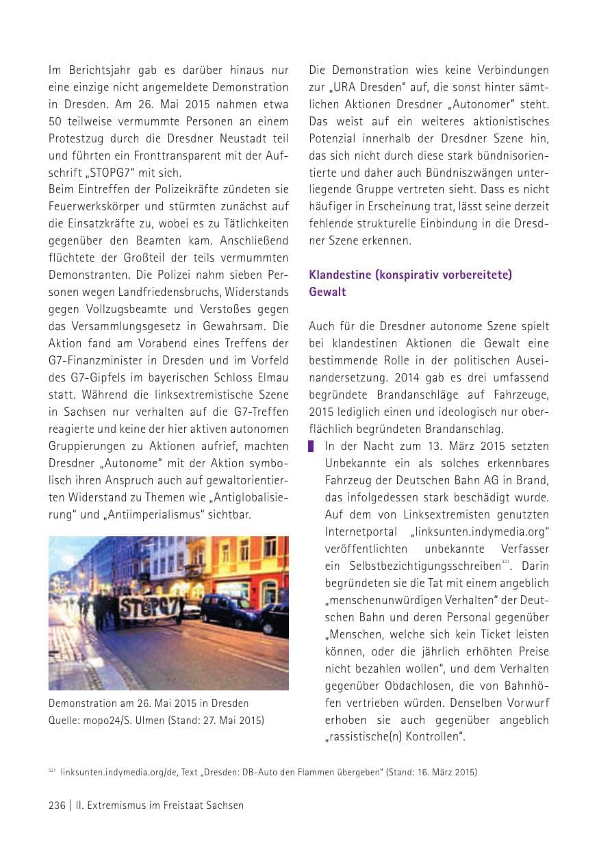Seite 238 des Verfassungsschutzbericht 2015 Sachsen