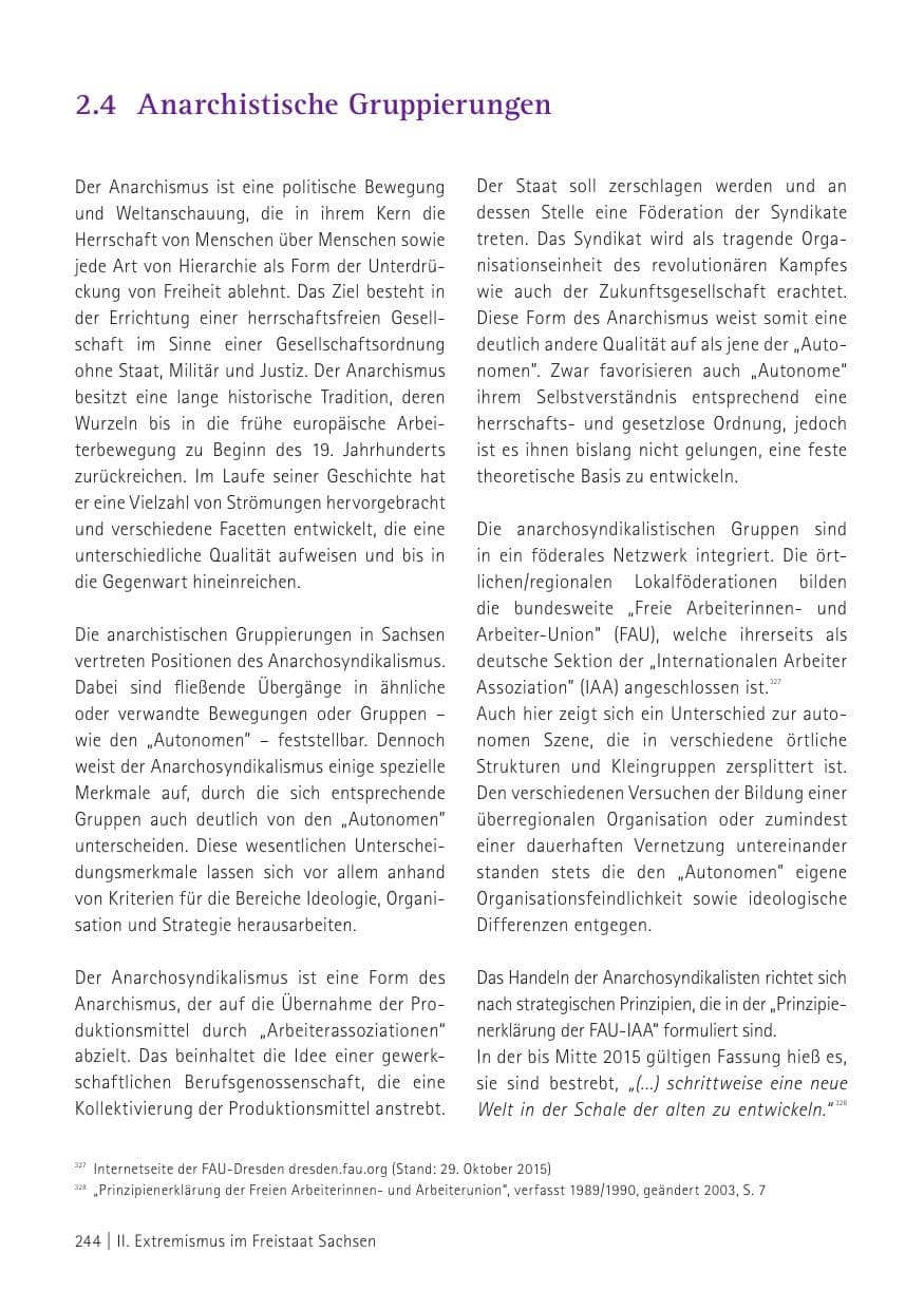 Seite 246 des Verfassungsschutzbericht 2015 Sachsen
