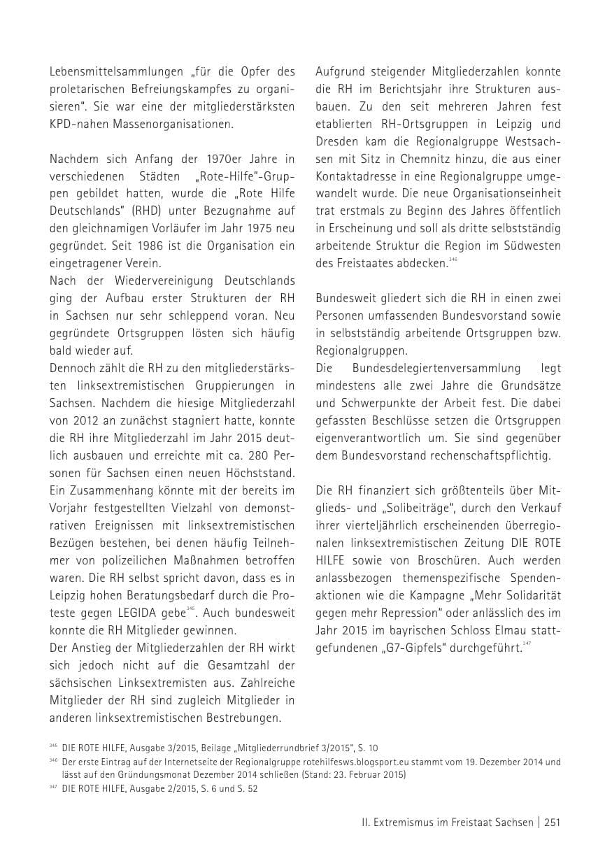 Seite 253 des Verfassungsschutzbericht 2015 Sachsen