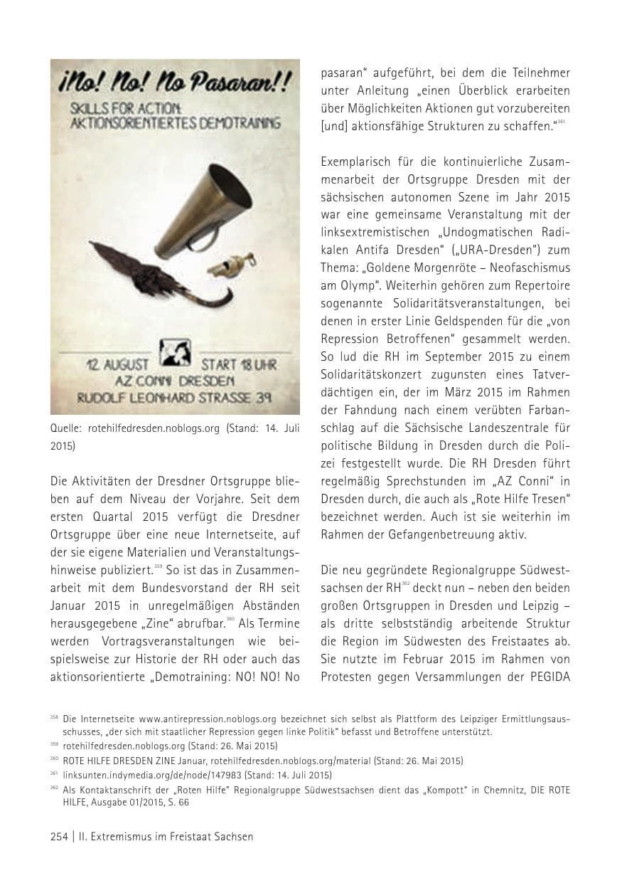 Seite 256 des Verfassungsschutzbericht 2015 Sachsen