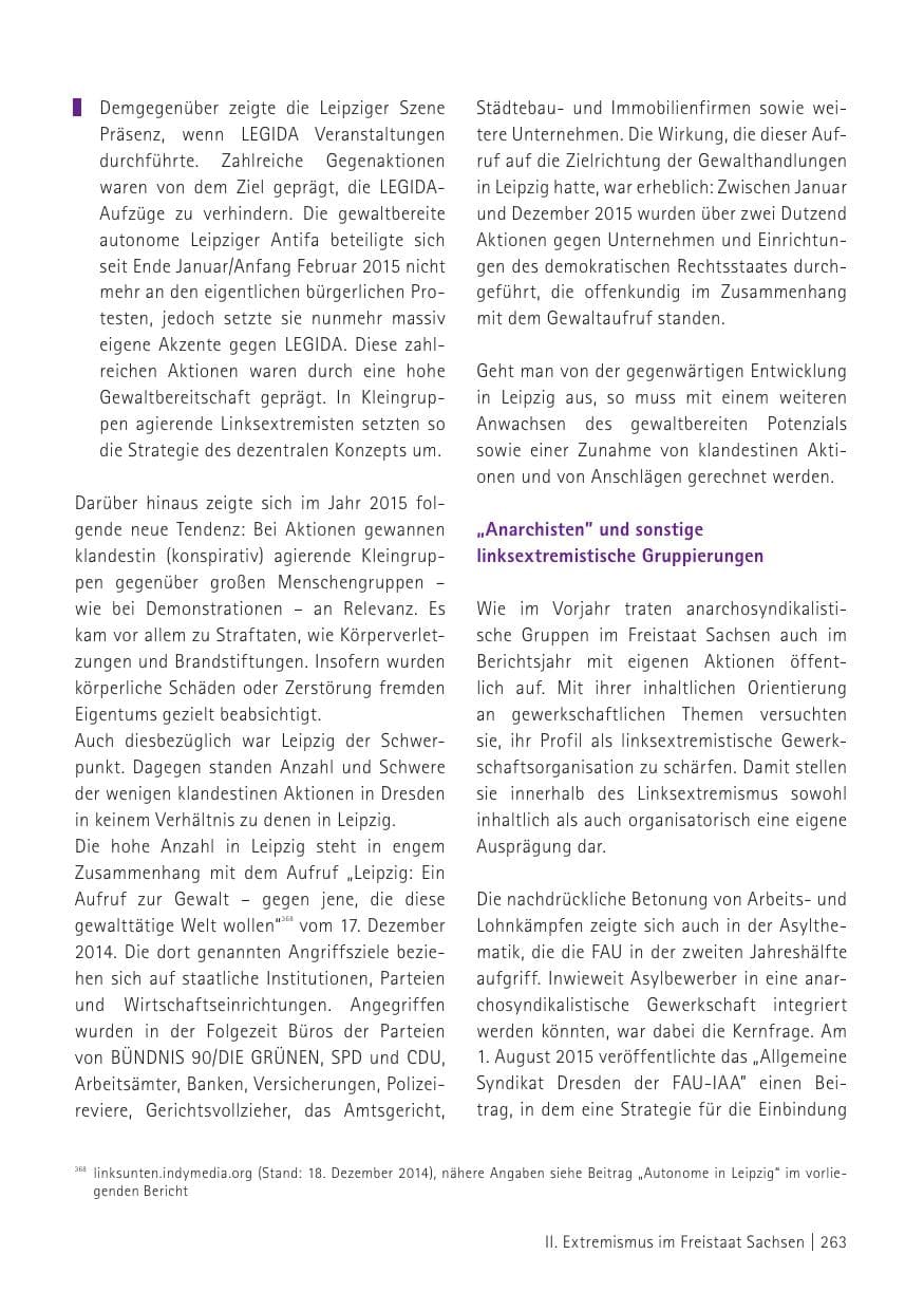 Seite 265 des Verfassungsschutzbericht 2015 Sachsen