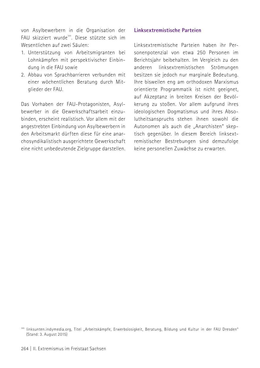 Seite 266 des Verfassungsschutzbericht 2015 Sachsen