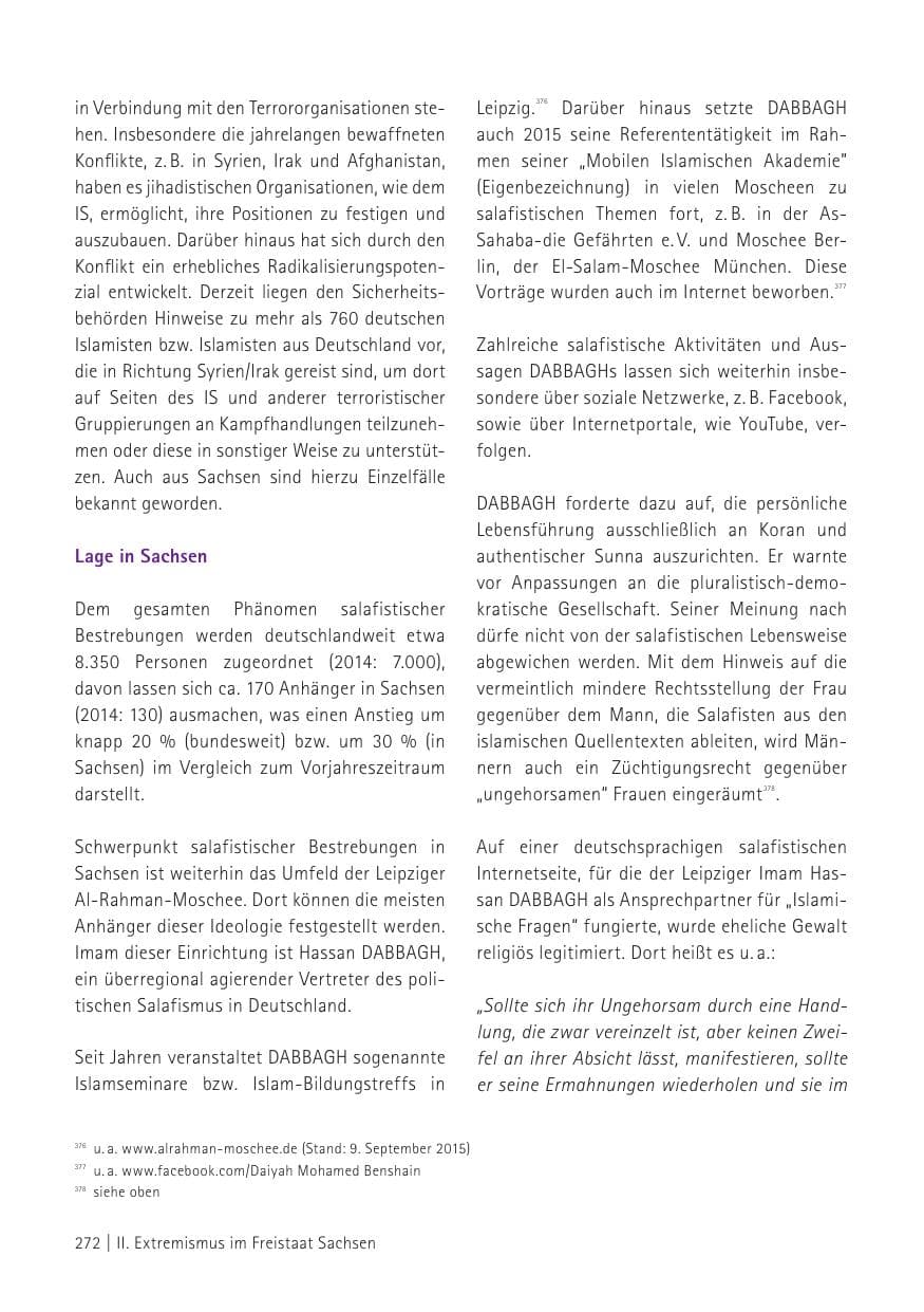 Seite 274 des Verfassungsschutzbericht 2015 Sachsen