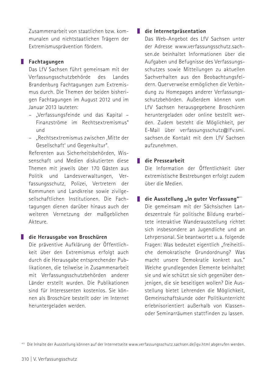 Seite 312 des Verfassungsschutzbericht 2015 Sachsen