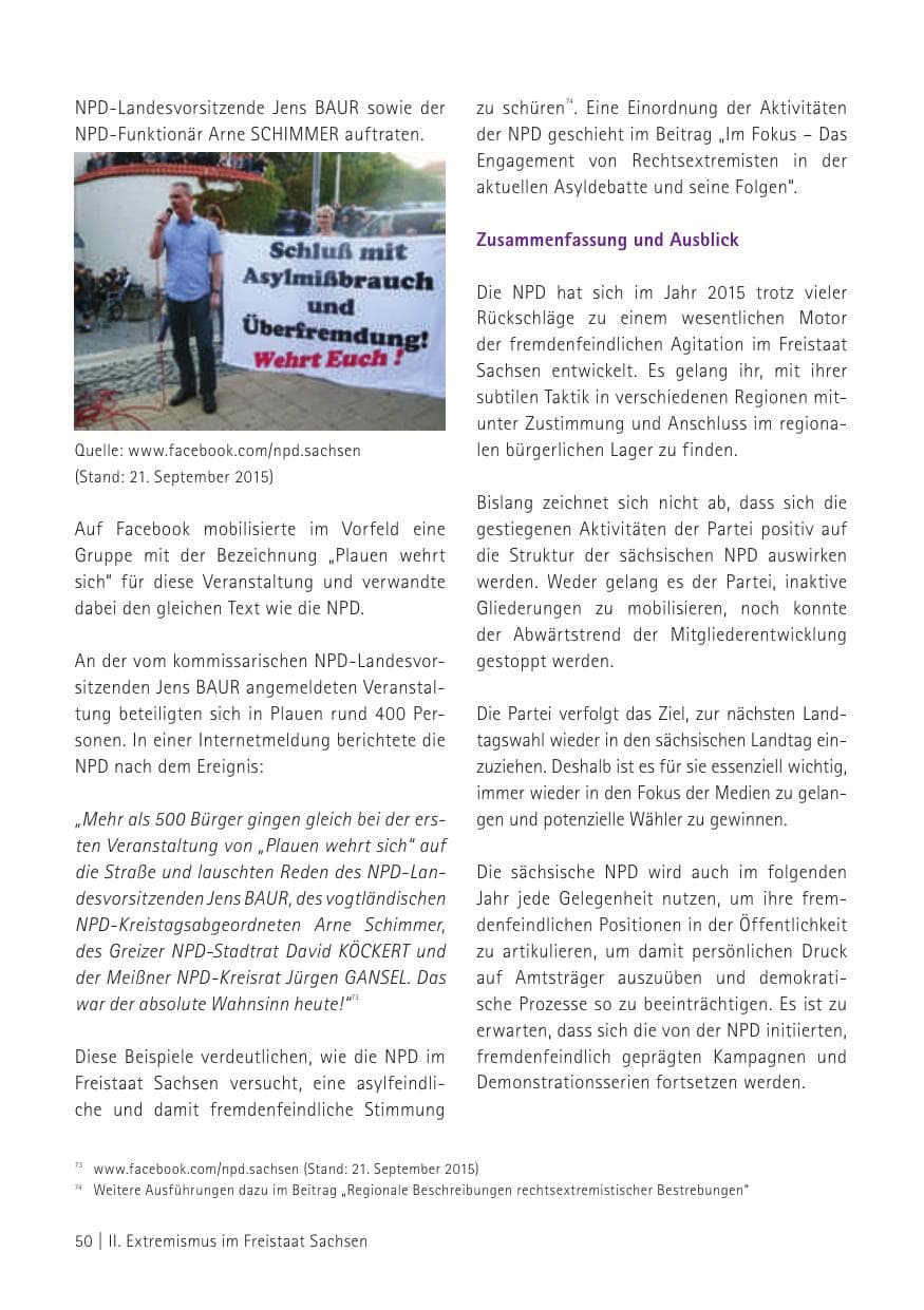 Seite 52 des Verfassungsschutzbericht 2015 Sachsen