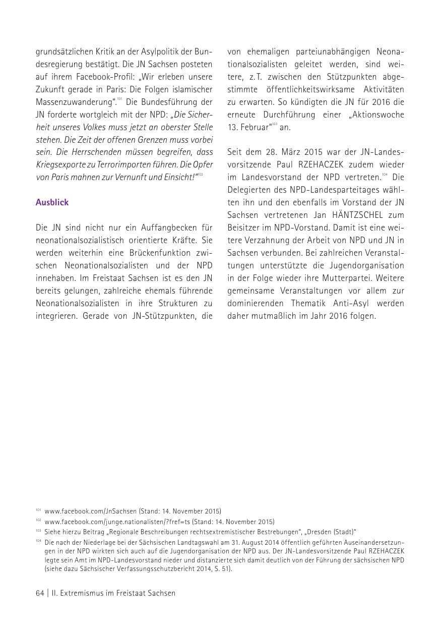 Seite 66 des Verfassungsschutzbericht 2015 Sachsen