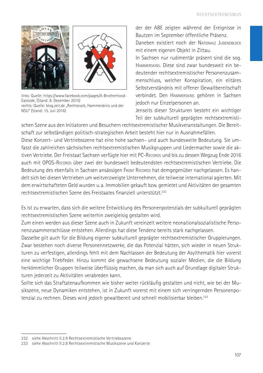 Seite 109 des Verfassungsschutzbericht 2016 Sachsen