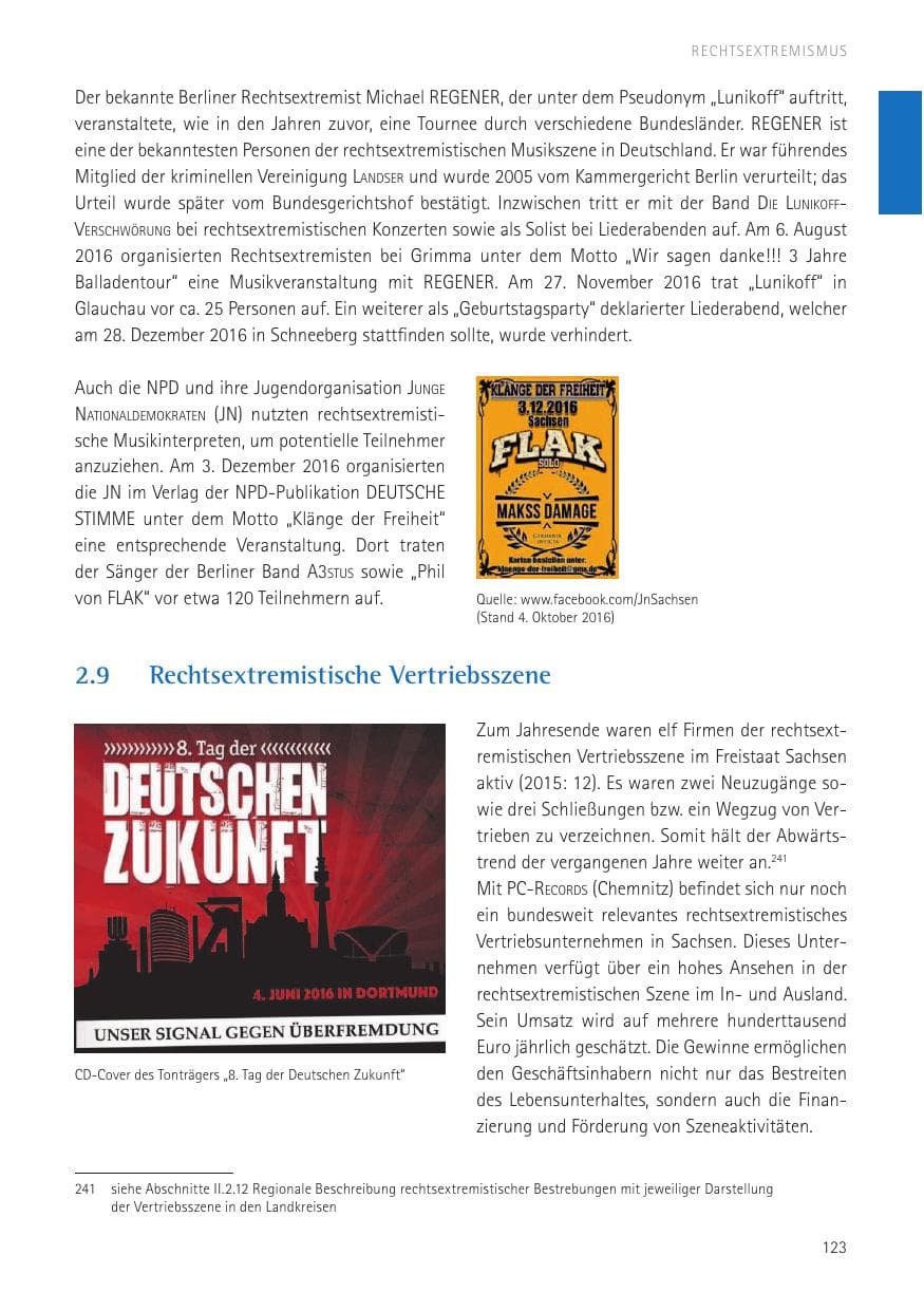 Seite 125 des Verfassungsschutzbericht 2016 Sachsen