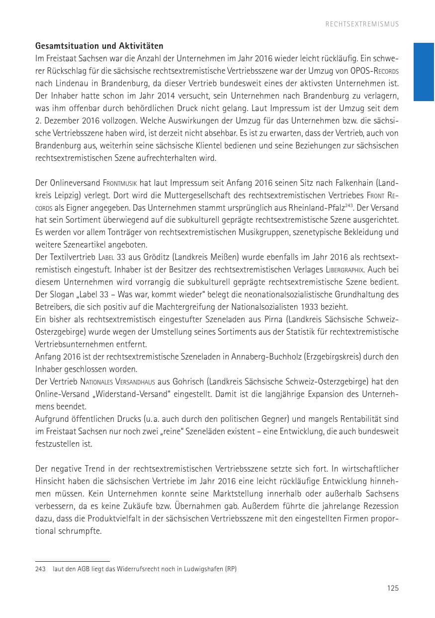 Seite 127 des Verfassungsschutzbericht 2016 Sachsen