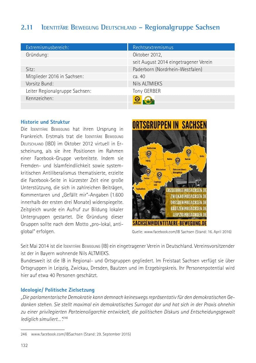 Seite 134 des Verfassungsschutzbericht 2016 Sachsen