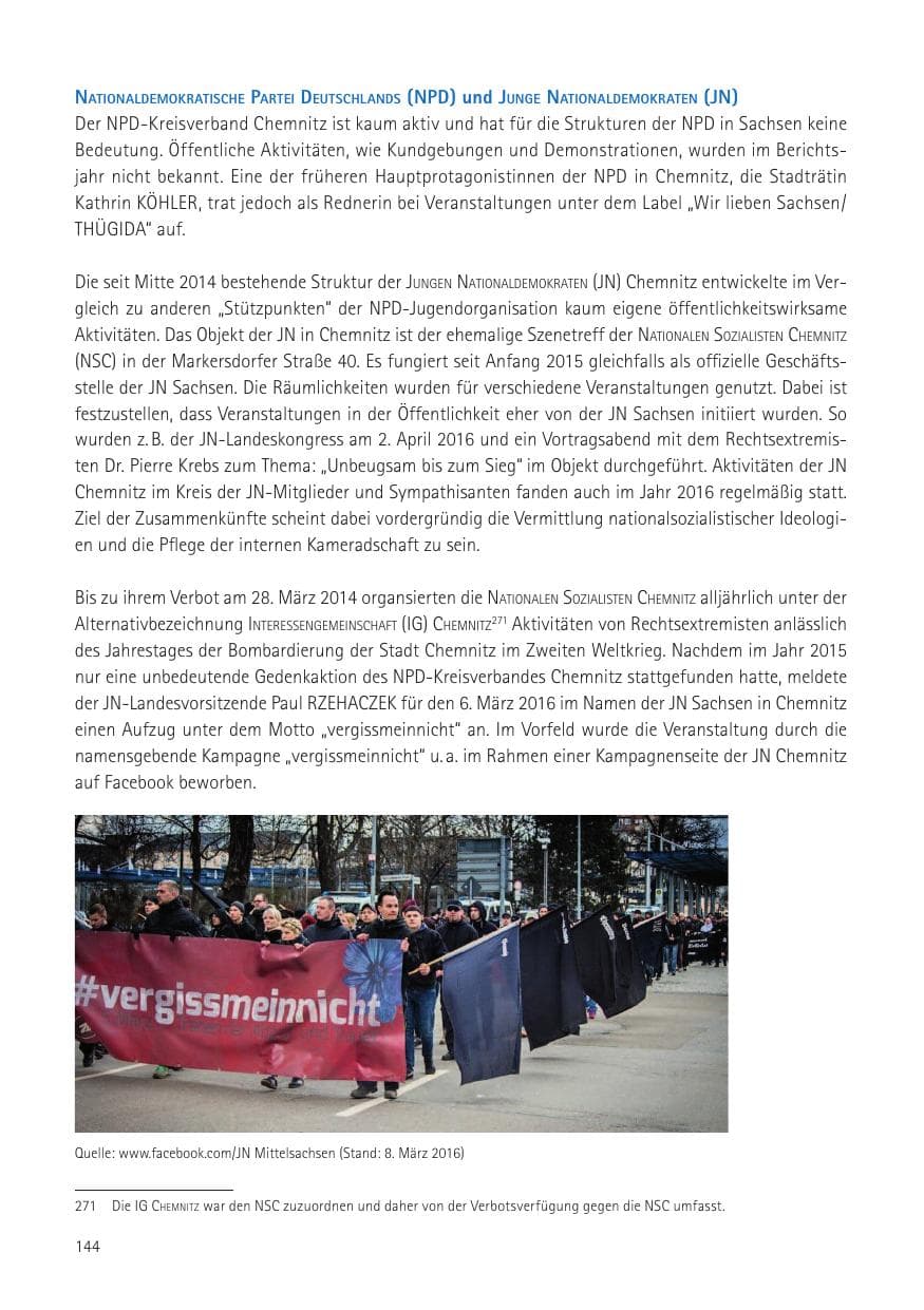 Seite 146 des Verfassungsschutzbericht 2016 Sachsen