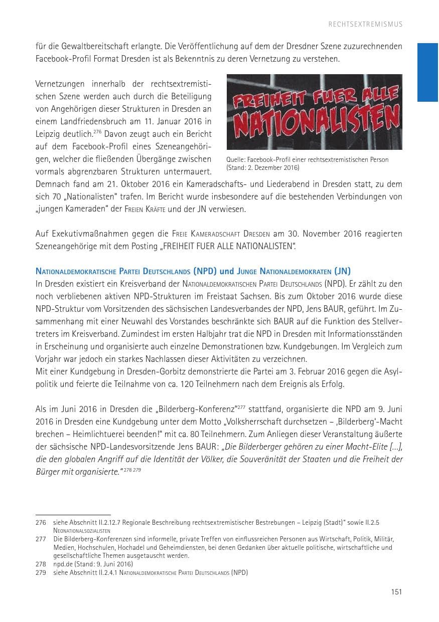 Seite 153 des Verfassungsschutzbericht 2016 Sachsen