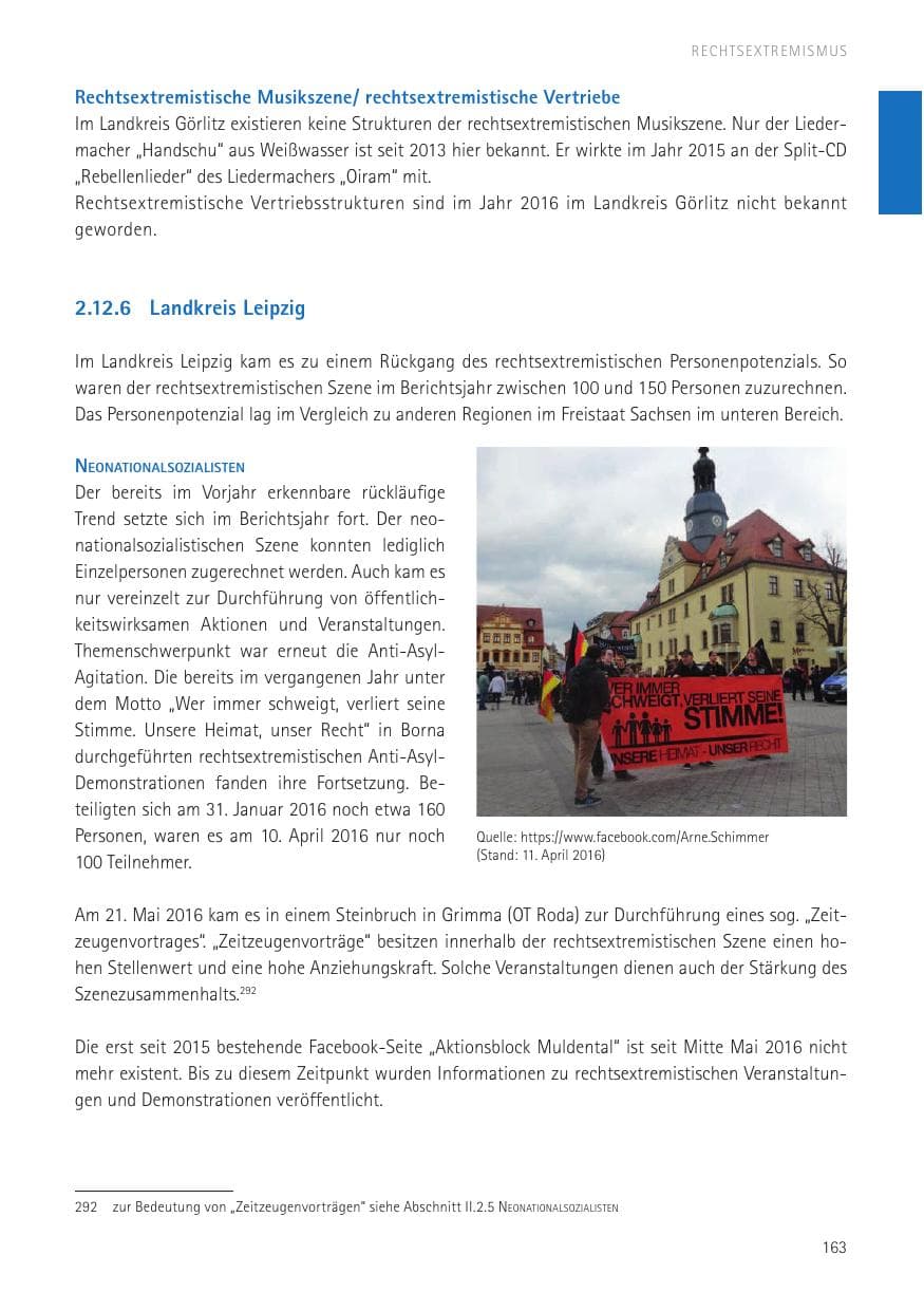 Seite 165 des Verfassungsschutzbericht 2016 Sachsen