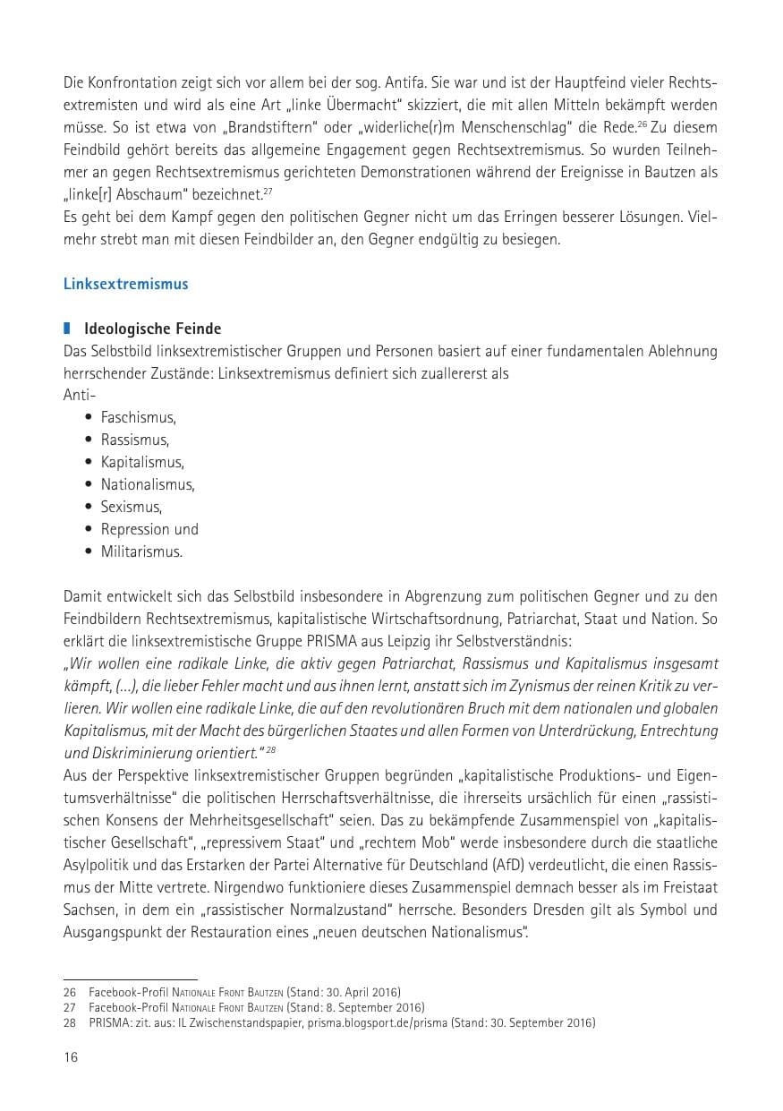 Seite 18 des Verfassungsschutzbericht 2016 Sachsen