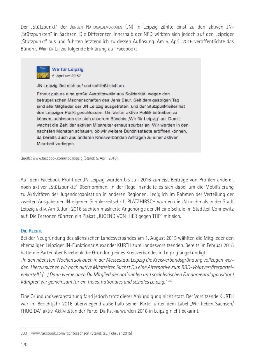 Seite 172 des Verfassungsschutzbericht 2016 Sachsen