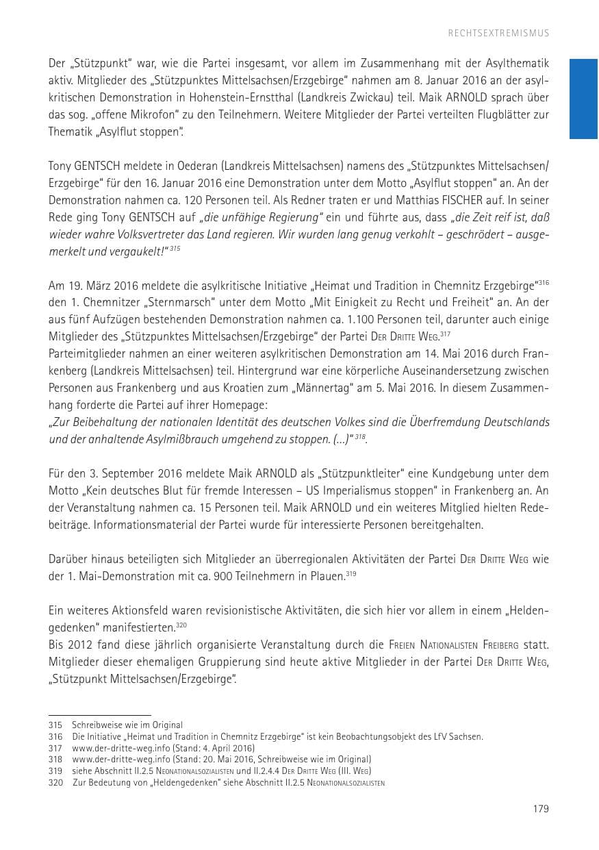 Seite 181 des Verfassungsschutzbericht 2016 Sachsen