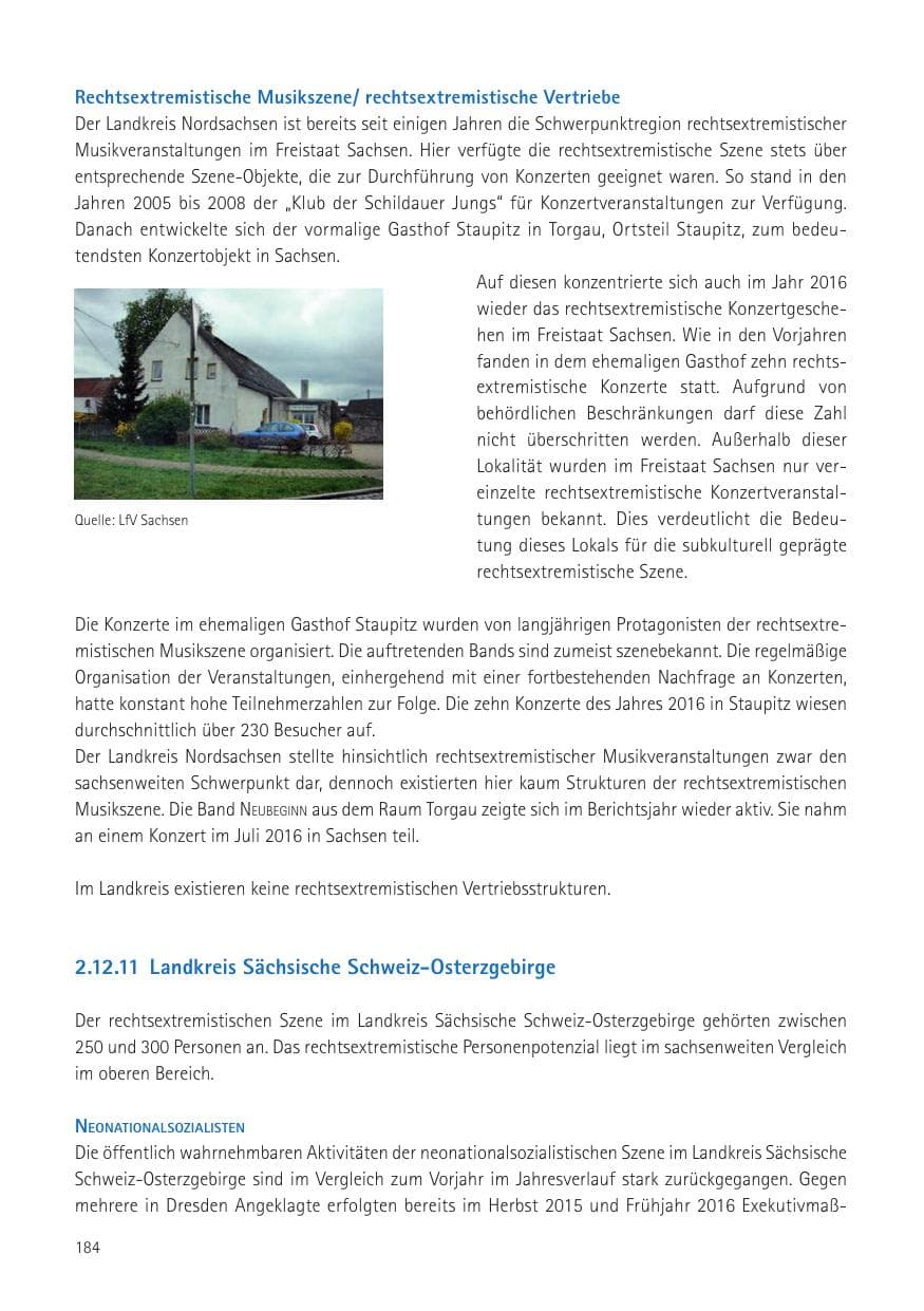 Seite 186 des Verfassungsschutzbericht 2016 Sachsen