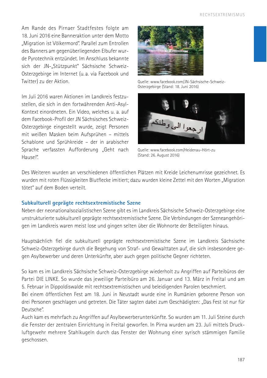 Seite 189 des Verfassungsschutzbericht 2016 Sachsen