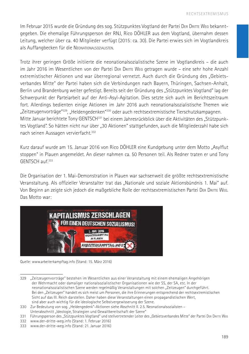 Seite 191 des Verfassungsschutzbericht 2016 Sachsen
