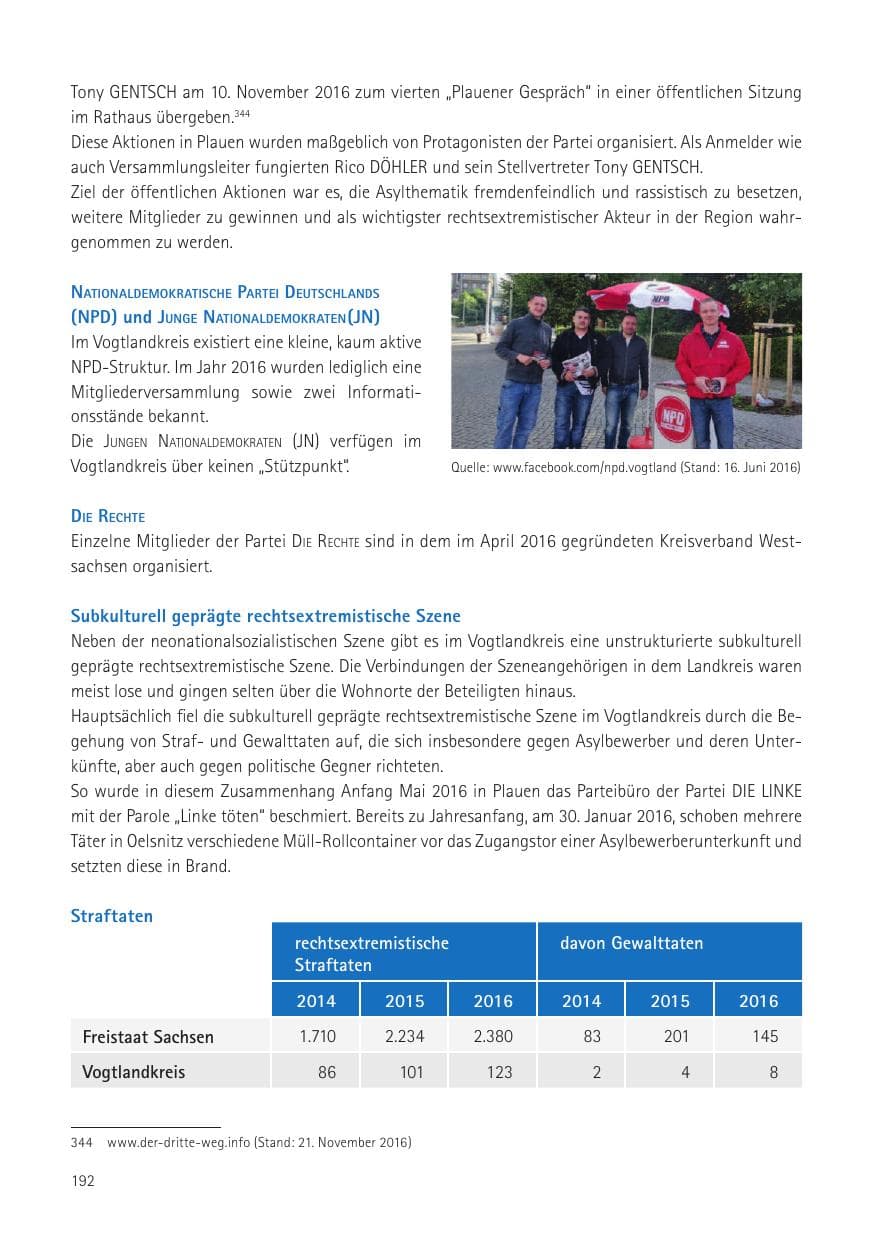 Seite 194 des Verfassungsschutzbericht 2016 Sachsen