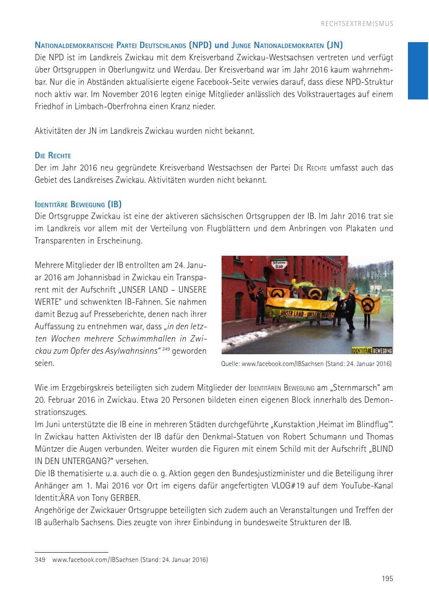 Seite 197 des Verfassungsschutzbericht 2016 Sachsen