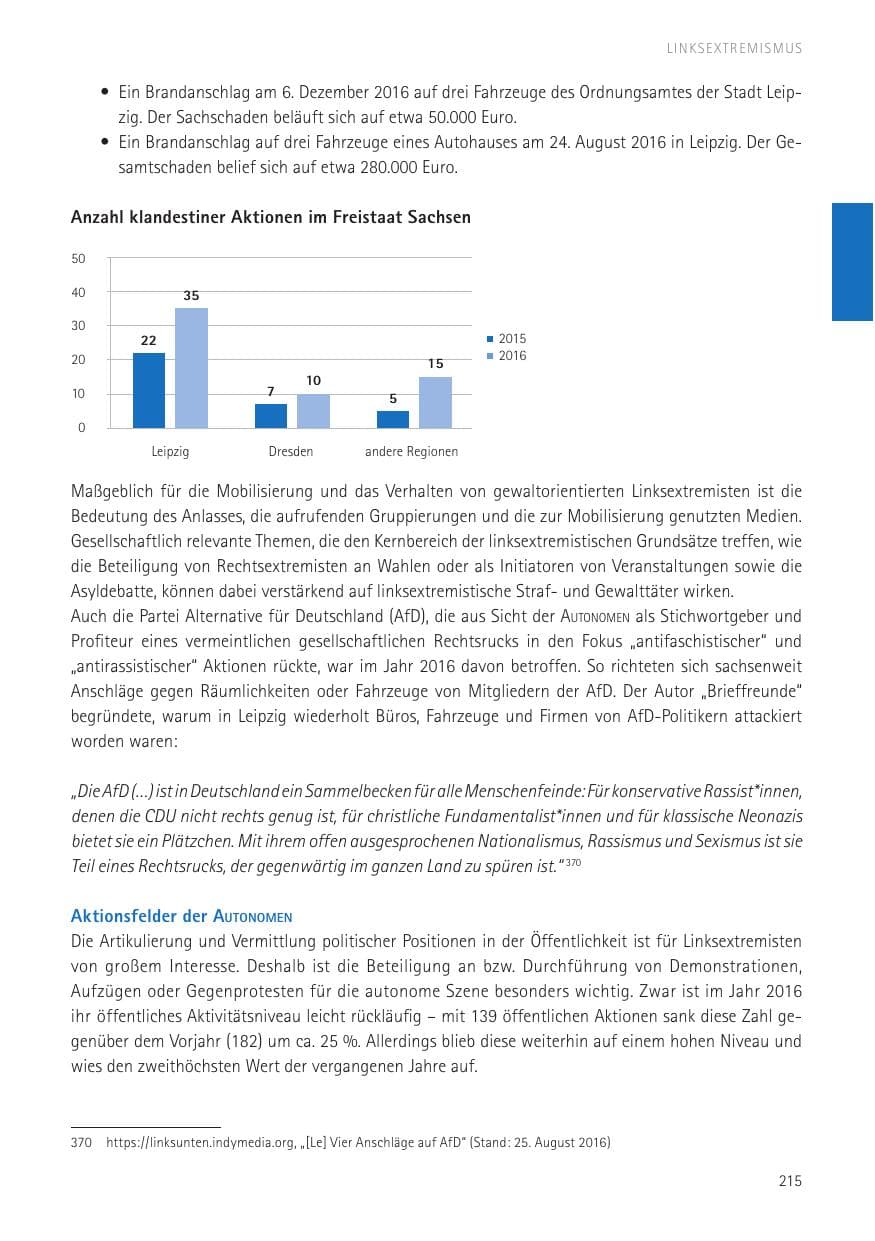 Seite 217 des Verfassungsschutzbericht 2016 Sachsen