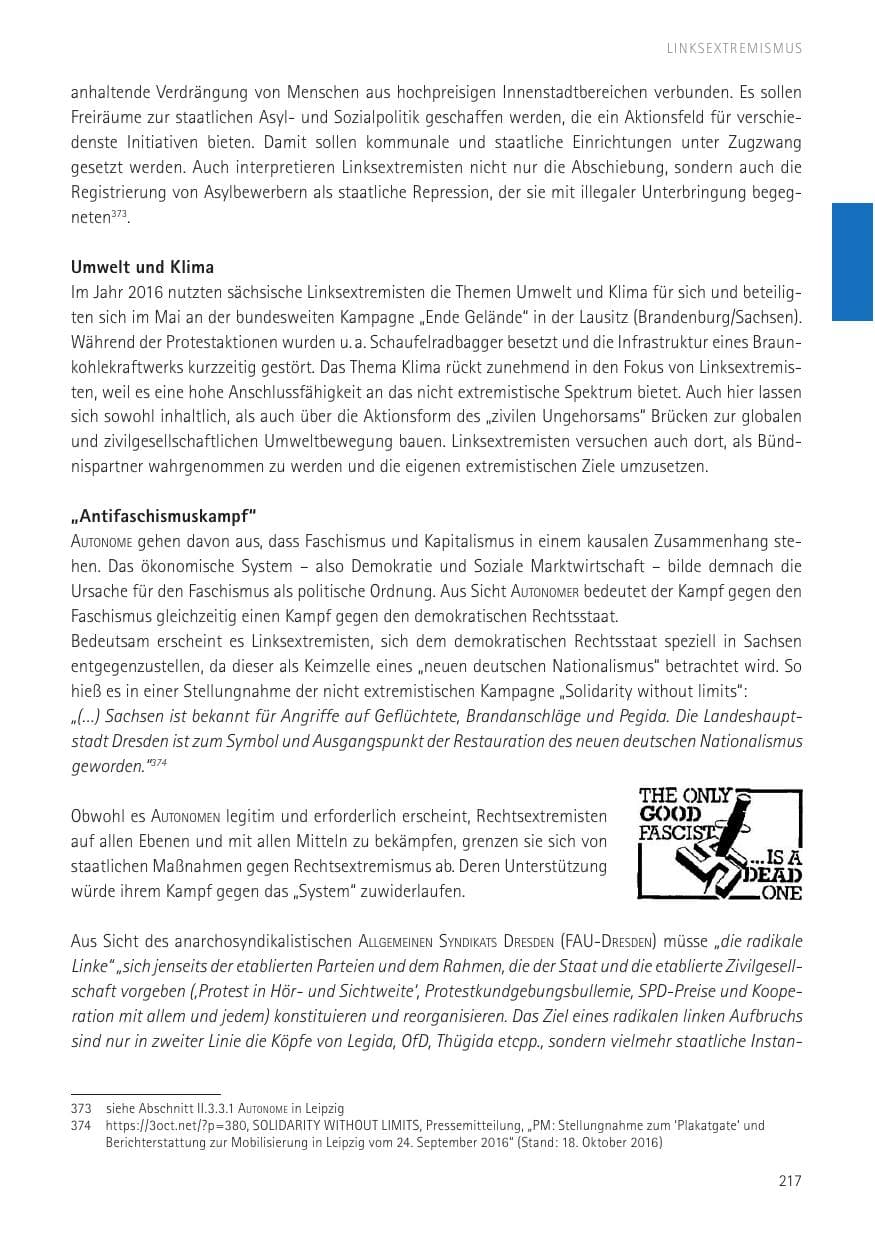 Seite 219 des Verfassungsschutzbericht 2016 Sachsen