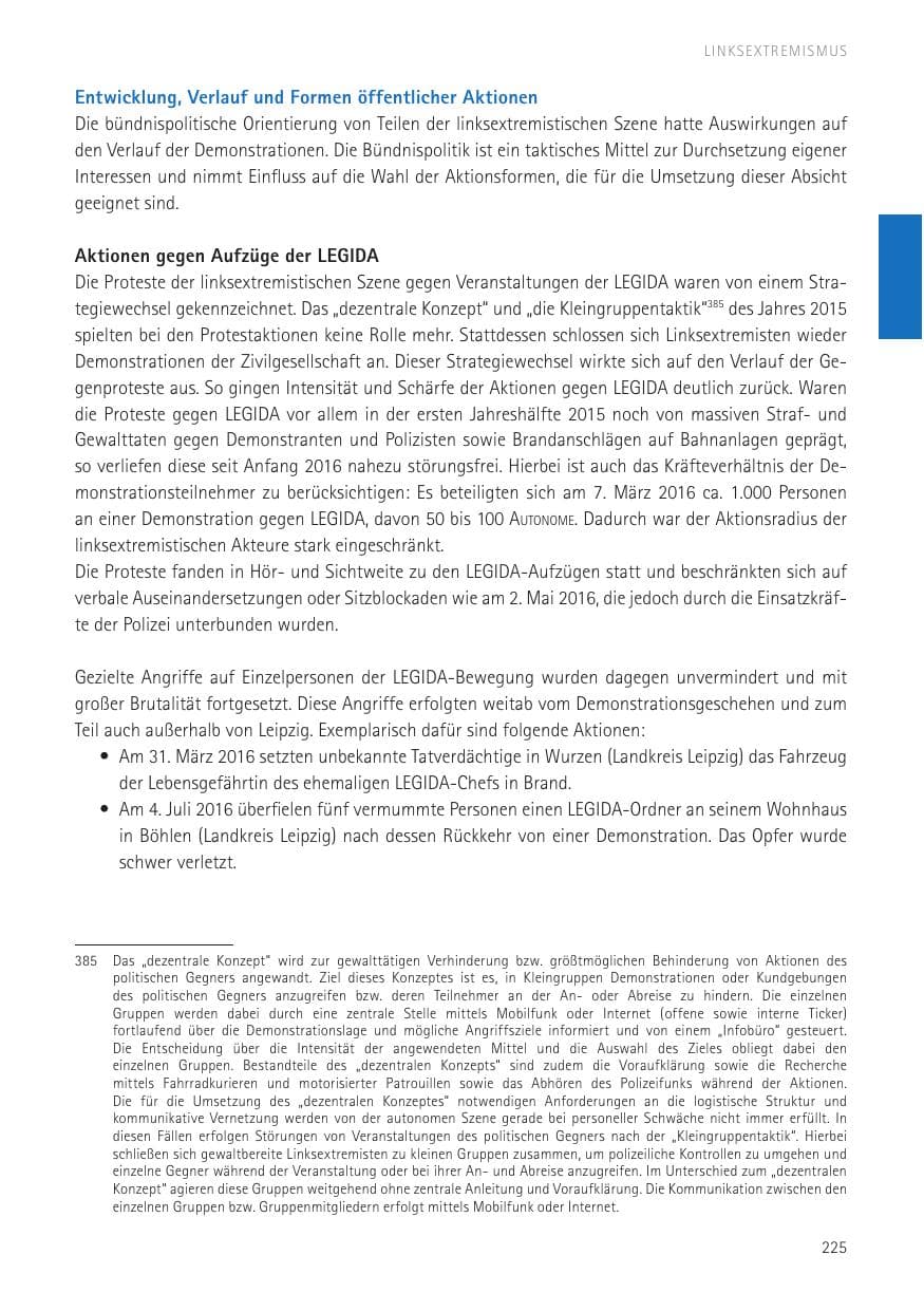 Seite 227 des Verfassungsschutzbericht 2016 Sachsen