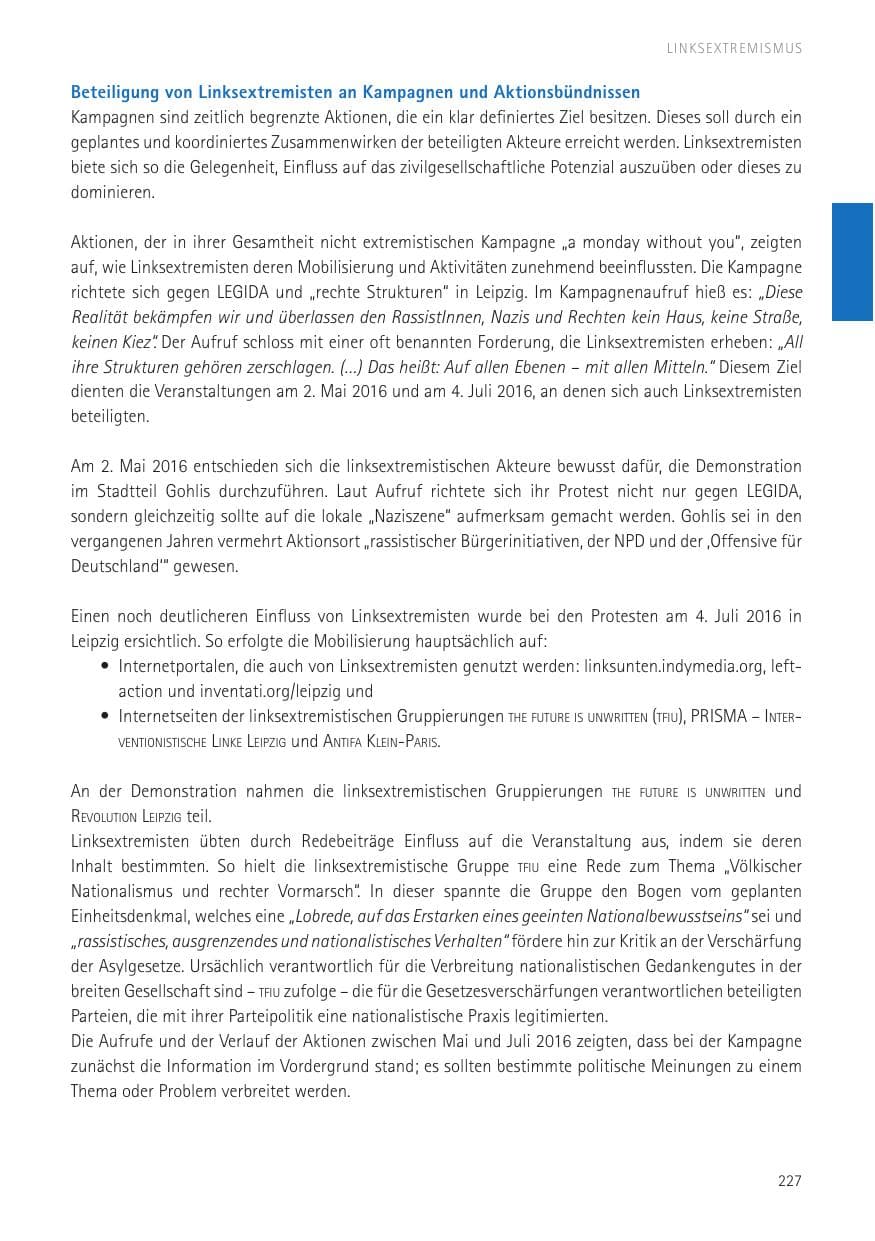 Seite 229 des Verfassungsschutzbericht 2016 Sachsen