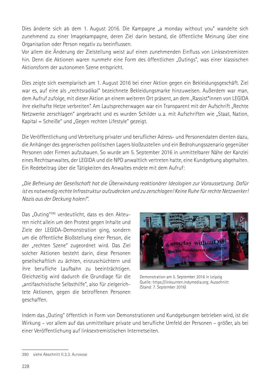 Seite 230 des Verfassungsschutzbericht 2016 Sachsen