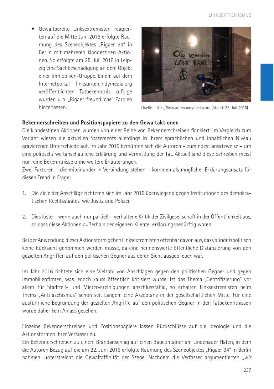 Seite 239 des Verfassungsschutzbericht 2016 Sachsen