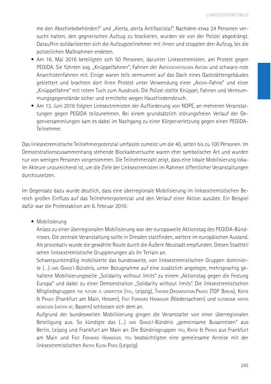 Seite 245 des Verfassungsschutzbericht 2016 Sachsen