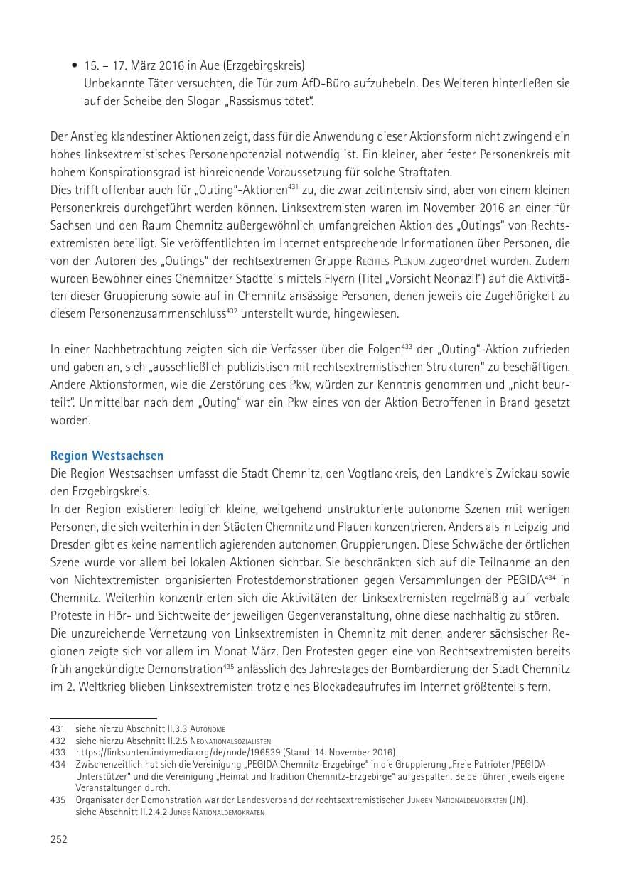 Seite 254 des Verfassungsschutzbericht 2016 Sachsen