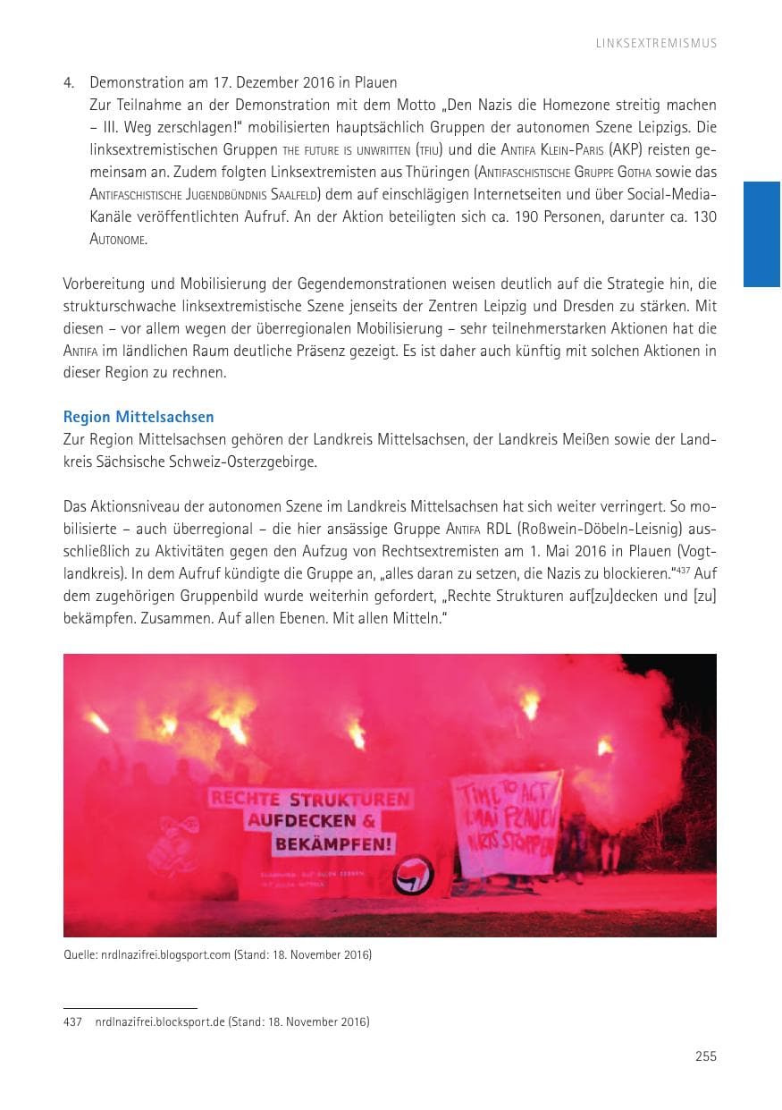 Seite 257 des Verfassungsschutzbericht 2016 Sachsen