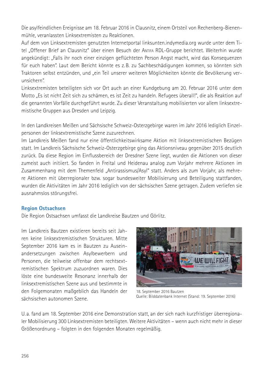 Seite 258 des Verfassungsschutzbericht 2016 Sachsen