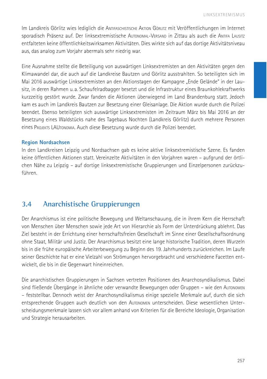 Seite 259 des Verfassungsschutzbericht 2016 Sachsen
